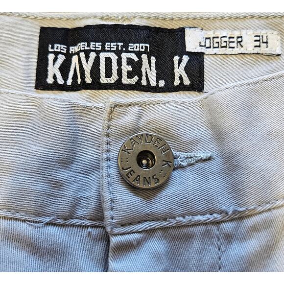 Kayden. K Denim Light Gray Reinforced Knee Cuffed Cotton Joggers Men's Size 34 - Picture 2 of 8